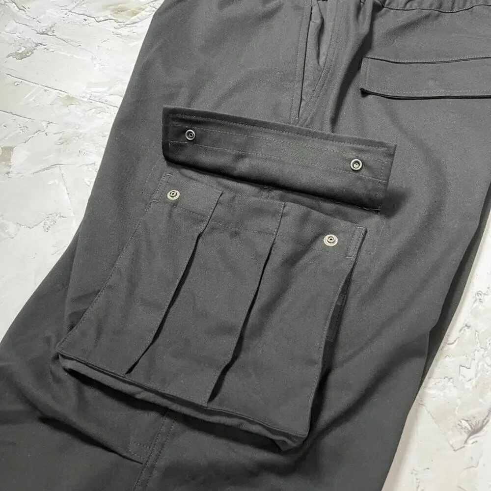 KUON Flannel Cargo Trousers Mens L Black Wide Leg Japan Utility BAGGY NWT